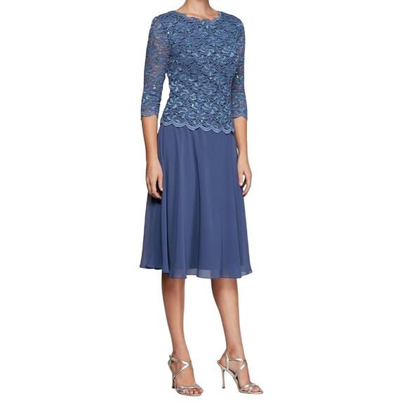 Alex Evenings Dress Faux Two-Piece Cocktail blue size 8 - Picture 1 of 6